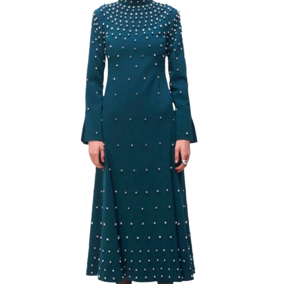 Jonathan Simkhai Arielle Dress in Emerald with Rhinestones..Size 14 (Flawed) - Picture 1 of 13